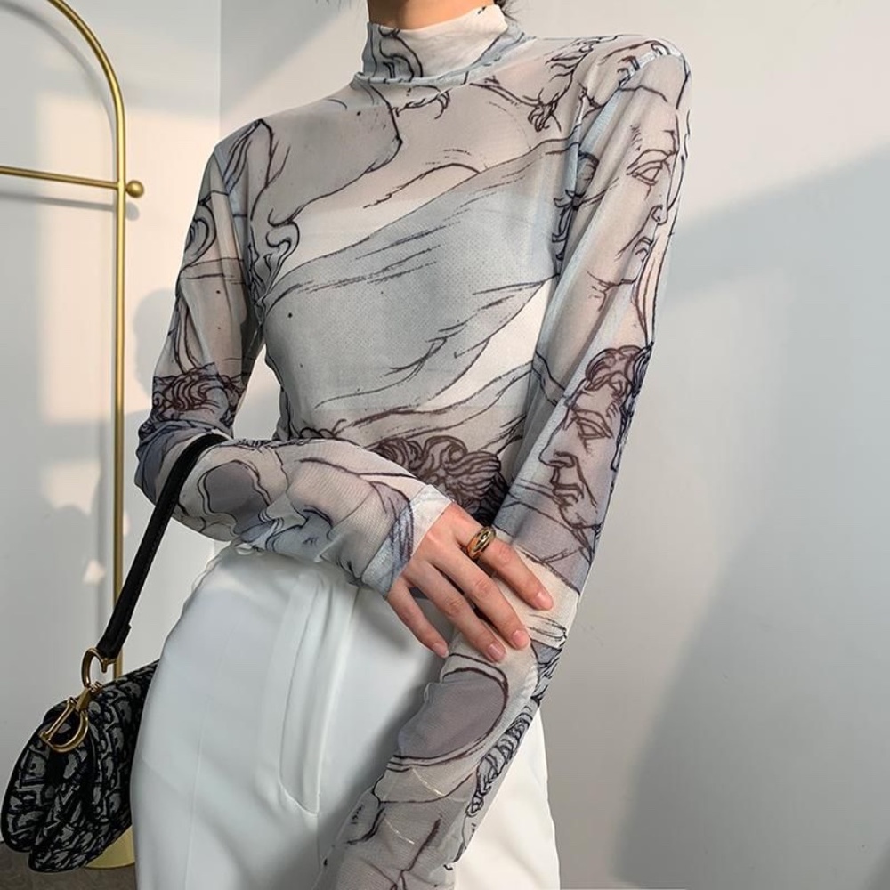 Renaissance Mesh-Top Turtleneck